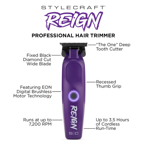 Image of StyleCraft Reign Eon Digital Brushless Motor Trimmer - Purple Reign (SC422P) Position 20
