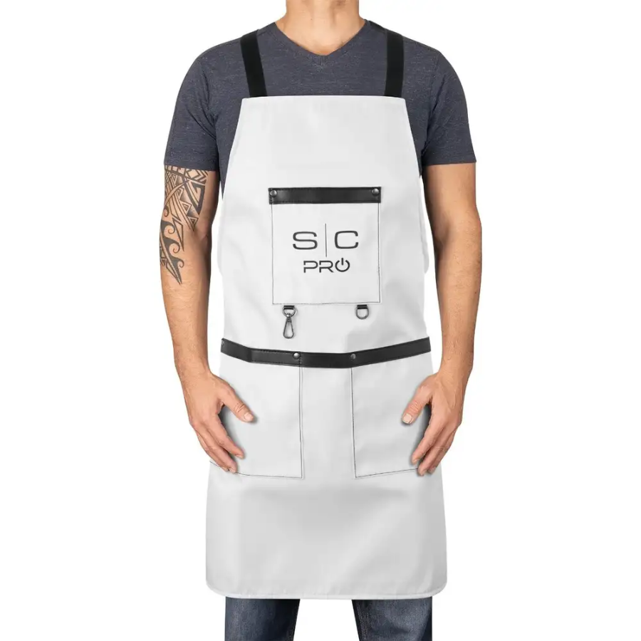 Stylecraft Studio Water-Repellent Barber/Salon Apron with Adjustable Straps | White | SC339W Position 1