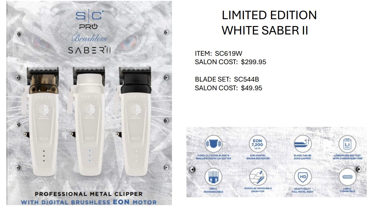 StyleCraft Saber II Clipper & Saber Trimmer Combo White - Free Barber Plug comb brush (PREORDER) Position 2