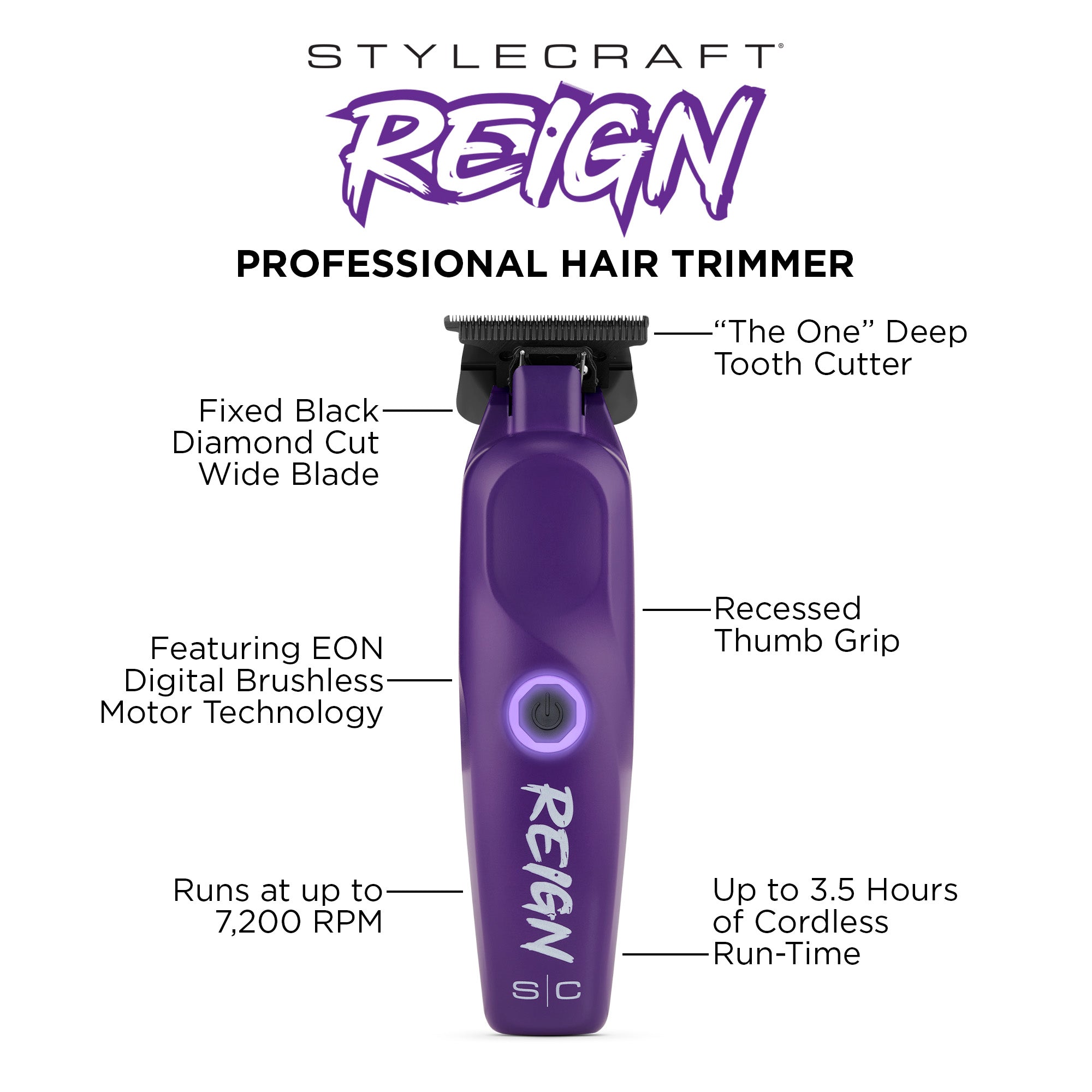 StyleCraft Reign Eon Digital Brushless Motor Trimmer - Purple Reign (SC422P) Position 20