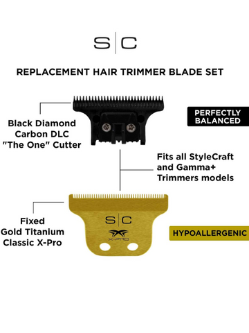 Image of StyleCraft Fixed Gold Titanium Classic X-Pro Trimmer Blade w/ Black Diamond DLC The One Cutter Set Position 5