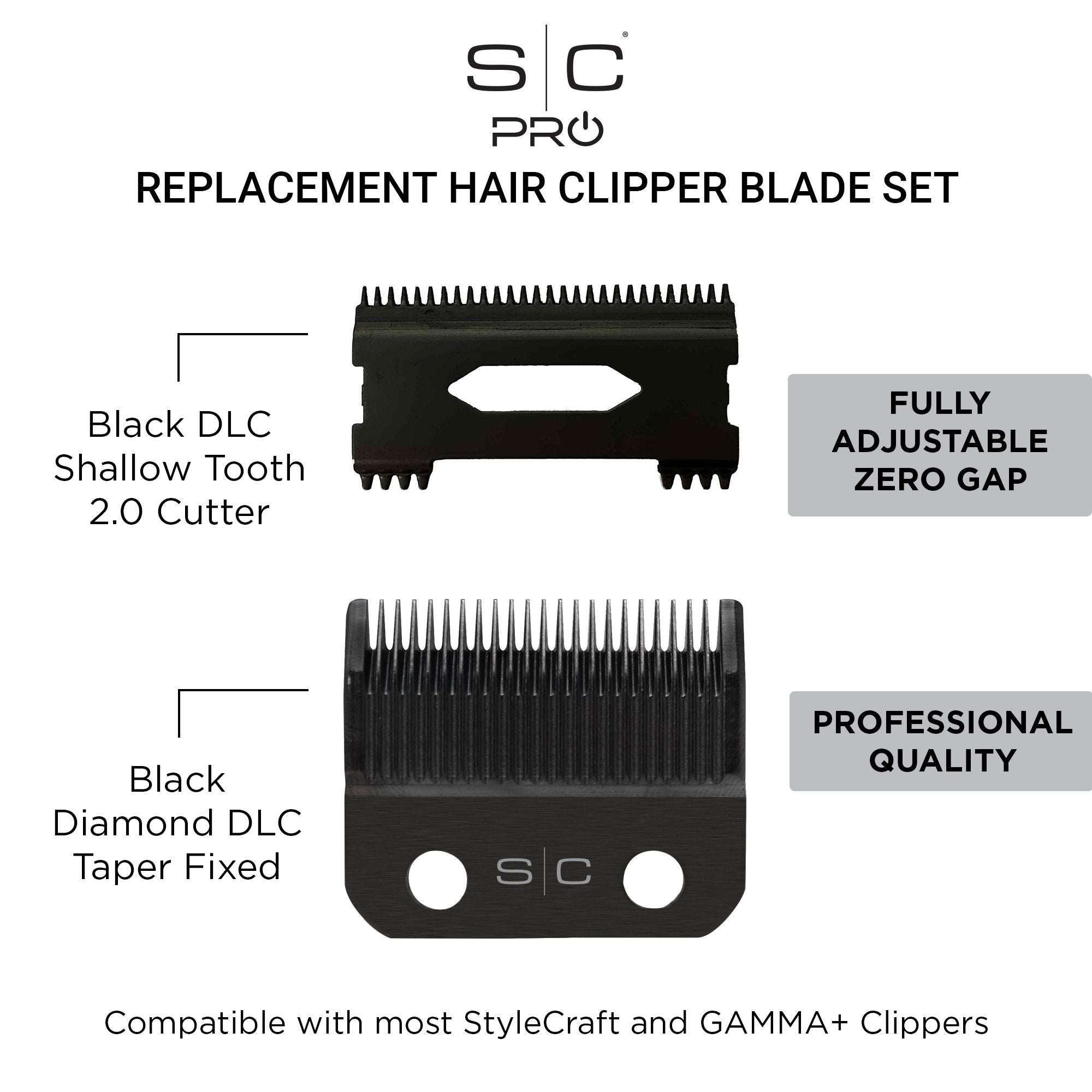 StyleCraft Fixed DLC Taper Blade + DLC Shallow Tooth 2.0 Cutter Clipper Blade #SC539B Position 4