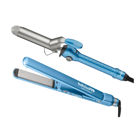 Image of BaBylissPRO Limited Edition Nano Titanium 1.25" Spring Curling Iron & 1" Ultra-Thin Flat Iron Value Set (BNTPP95) Position 1