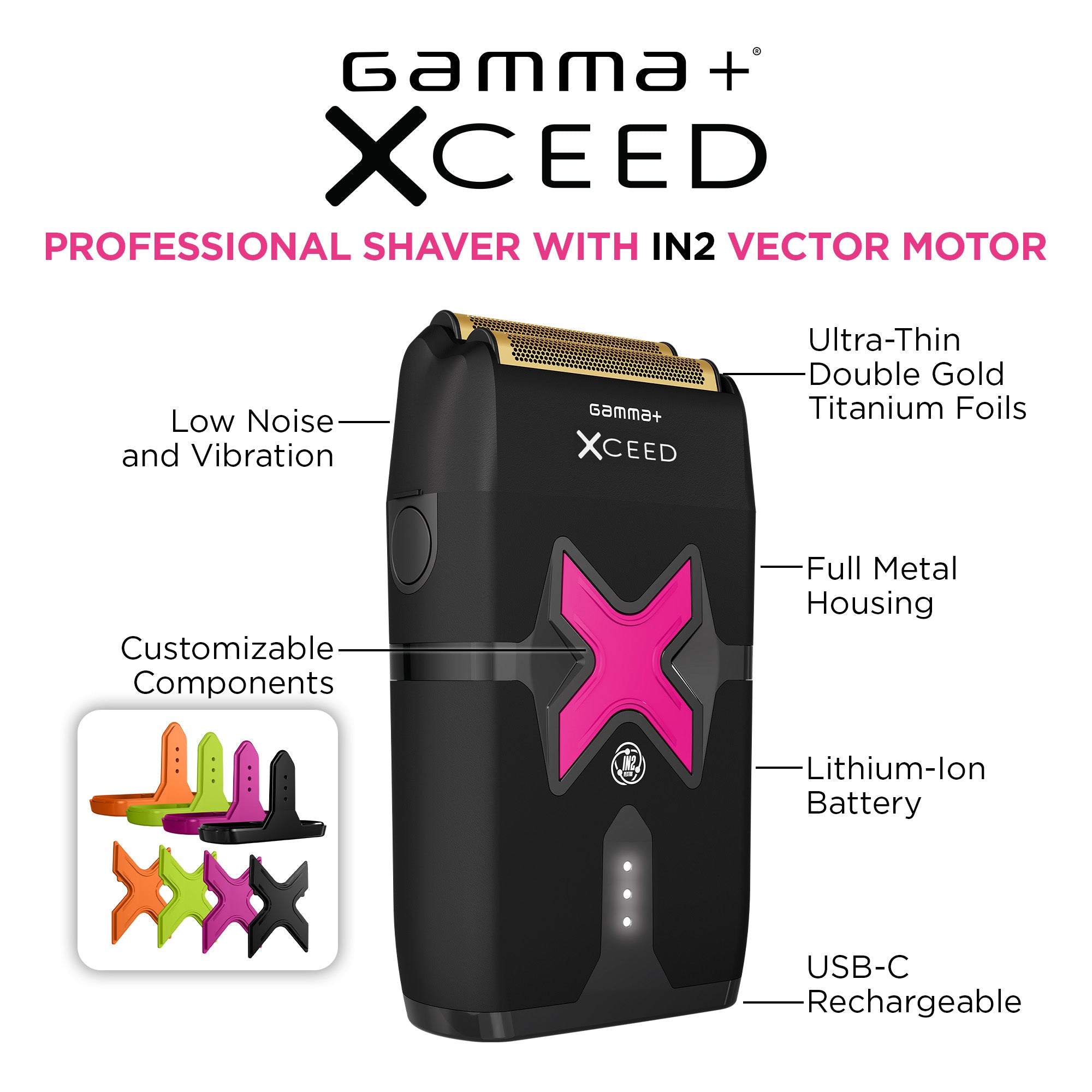 Gamma+ XCEED Professional IN2 Vector Motor Cordless Double Foil Shaver (GP803B) Position 16