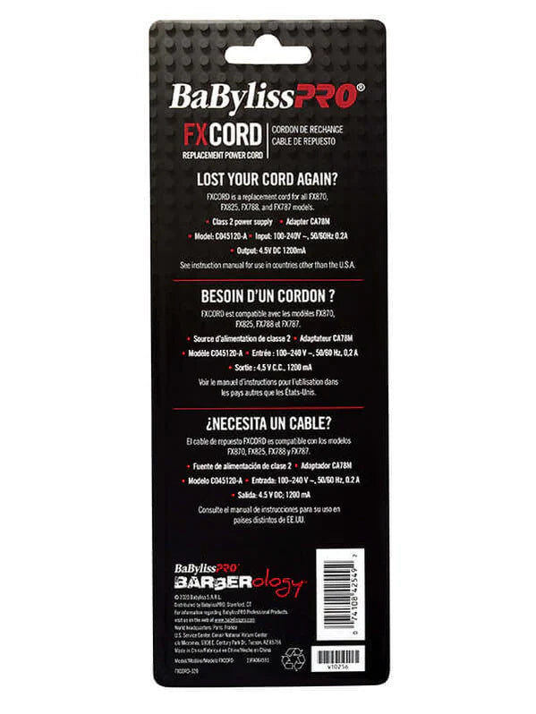BaBylissPRO Replacement Power Cord #FXCORD Position 6