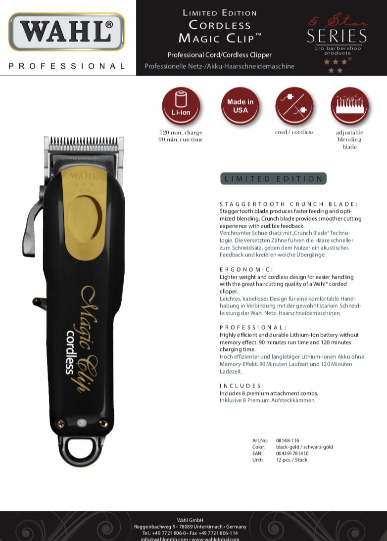 Wahl Magic Clip Cordless Clipper Black&Gold (Limited Edition)