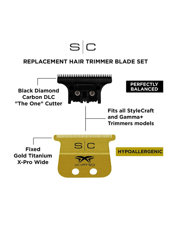 StyleCraft Fixed Gold X-Pro Wide Trimmer Blade with DLC Deep Tooth Cutter Position 6