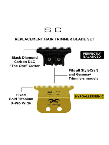 Image of StyleCraft Fixed Gold X-Pro Wide Trimmer Blade with DLC Deep Tooth Cutter Position 6