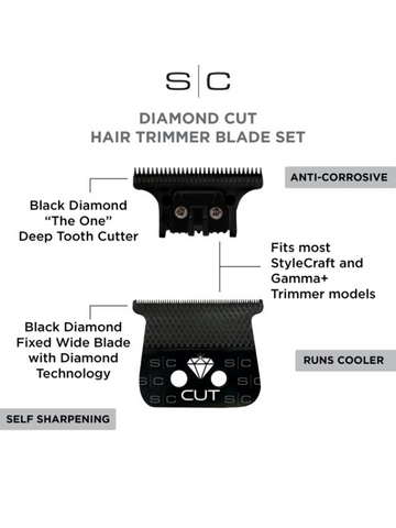 Image of StyleCraft Diamond Cut Fixed Black Diamond DLC Hair Trimmer Blade with The One Cutter Set Replacement Blade Position 4